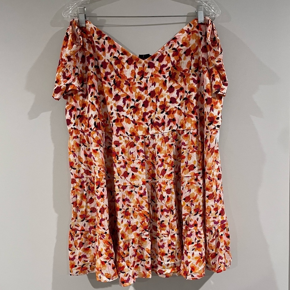 Torrid Fabric Mix Knit Crinkle Gauze Off The Shoulder Smocked Bodice Top, 4X/26W - Picture 3 of 7